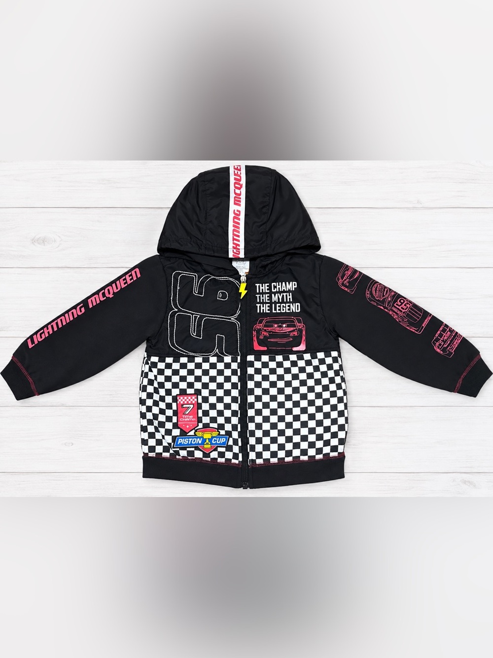Lightning McQueen Black & White checkered Zip up Hoodie - Disney Cars size 4T